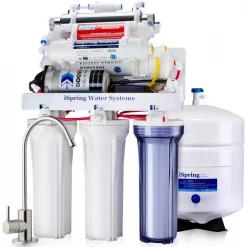 Water Filtration Systems ISPRING 7-Stage 100 GPD Under-Sink Reverse Osmosis Drinking Water Filtration System With Booster Pump, Alkaline Filter And UV