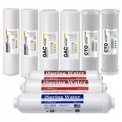 Water Filtration Systems ISPRING 6-Stage Reverse Osmosis RO Systems 1-Year Replacement Water Filter Cartridge Pack, With Alkaline, PH+, 10 In. X 2.5 In.