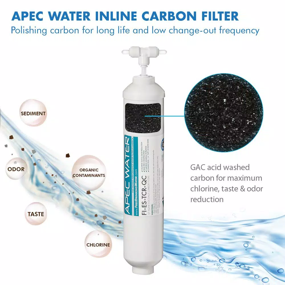 Replacement Water Filters APEC Water Systems Essence In-line Carbon Replacement Water Filter Cartridge 10 In. With 1/4 In. Quick Connect - Image 2
