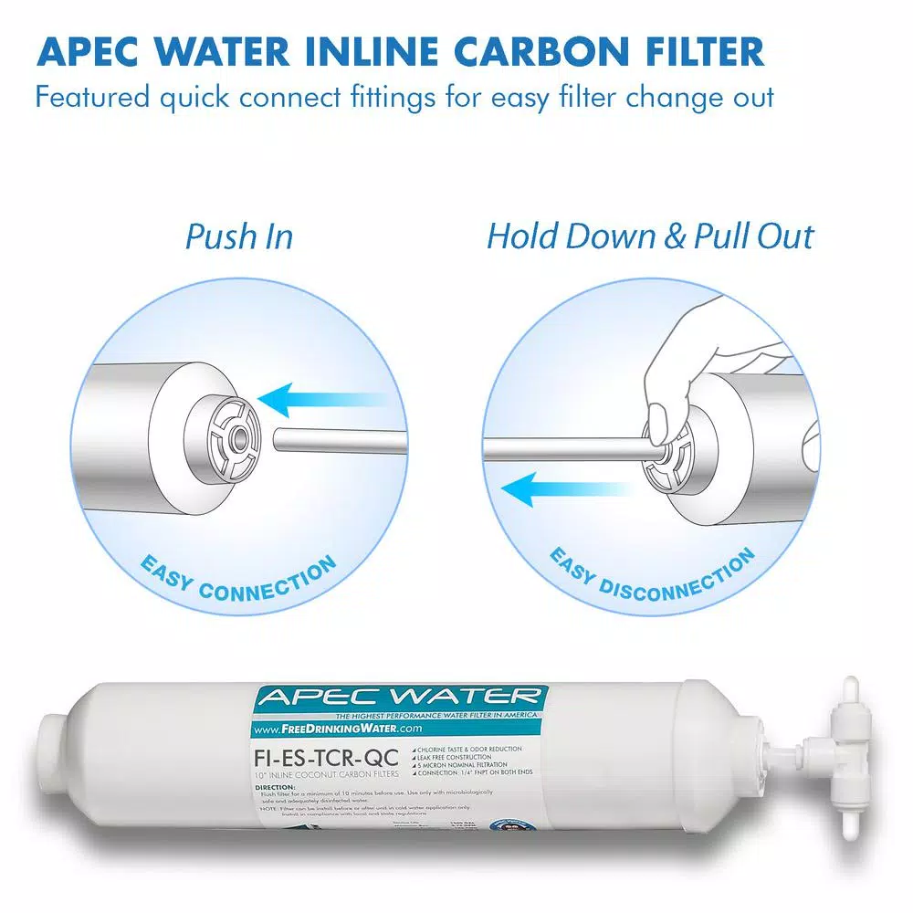 Replacement Water Filters APEC Water Systems Essence In-line Carbon Replacement Water Filter Cartridge 10 In. With 1/4 In. Quick Connect - Image 3