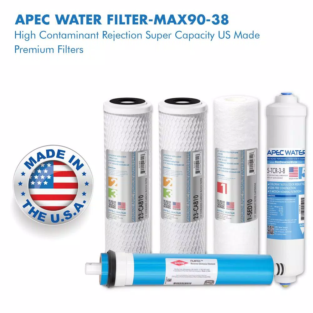 Water Filtration Systems APEC Water Systems ULTIMATE Complete Replacement Filter Set For 90 GPD Reverse Osmosis System With Upgraded 3/8″D Tubing Quick Dispense - Image 2