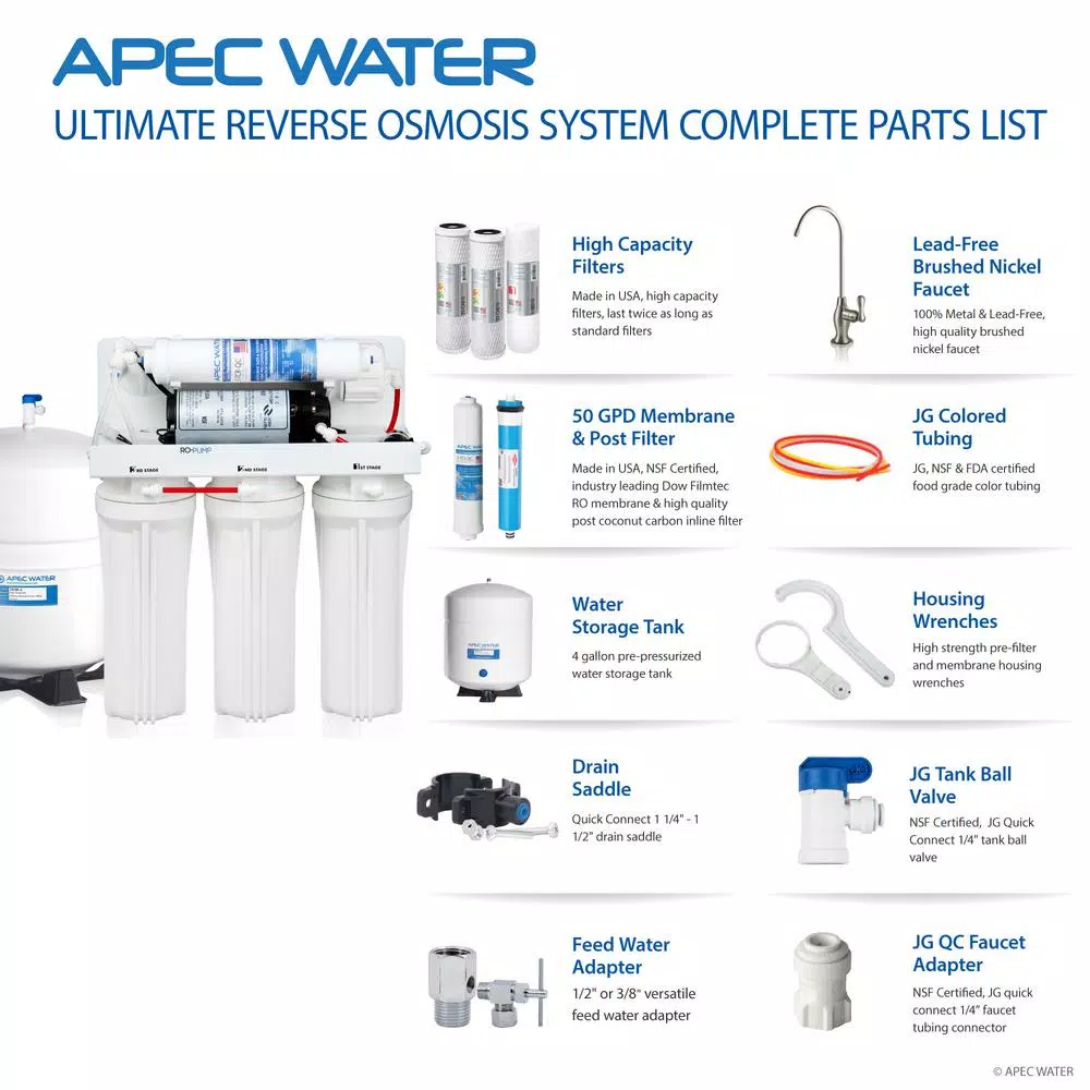 Water Filtration Systems APEC Water Systems Ultimate Electric Pumped Undersink Reverse Osmosis Water Filtration System 50 GPD For Low Pressure Home 0-30 Psi 120V US - Image 8