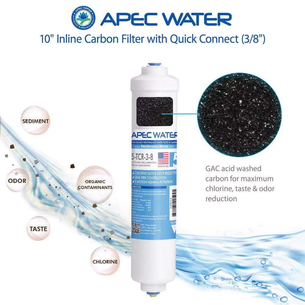 Replacement Water Filters APEC Water Systems Ultimate 10 In. Inline Carbon Filter With 3/8 In. Quick Connect - Image 2