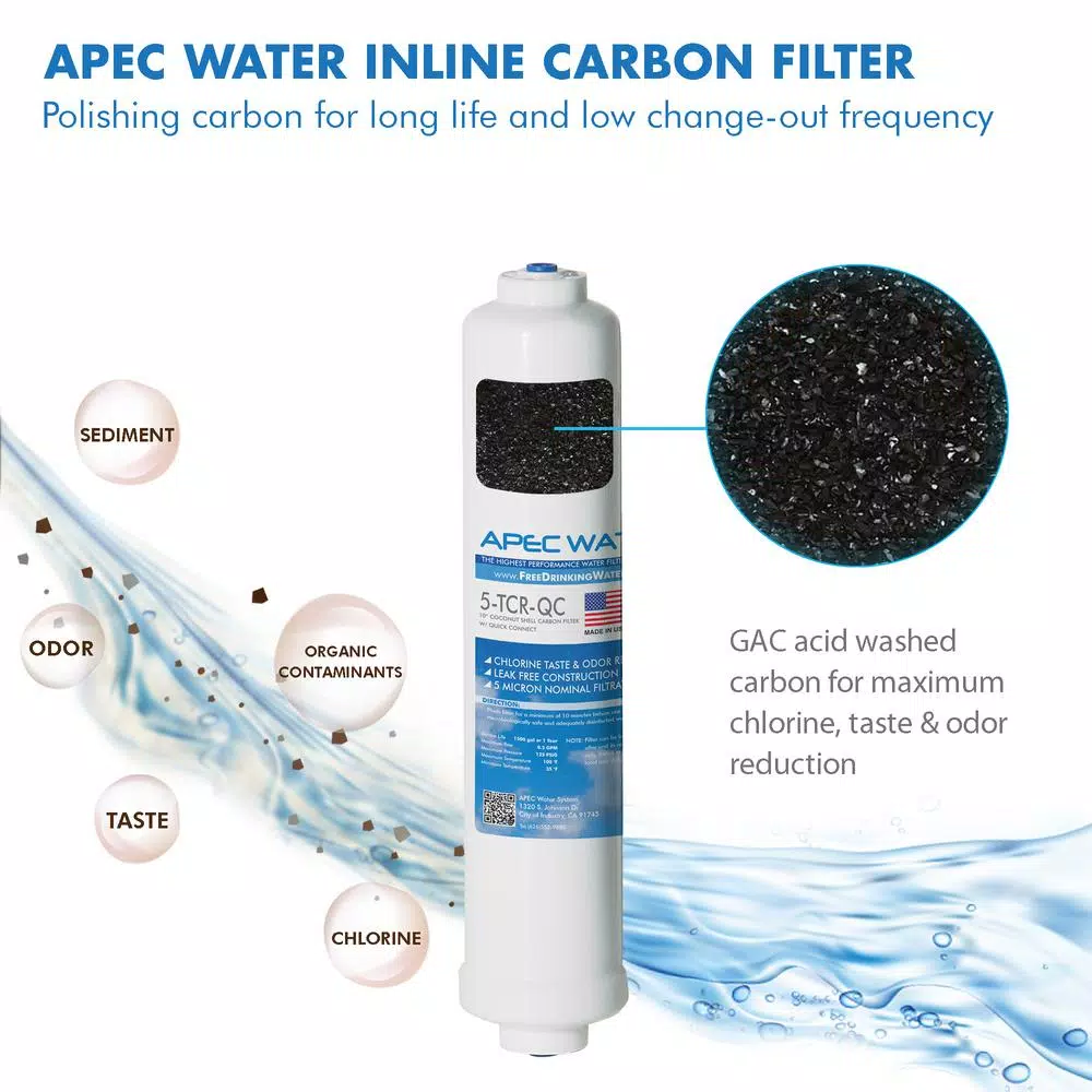 Replacement Water Filters APEC Water Systems Ultimate 10 In. Inline Carbon Filter With 1/4 In. Quick Connect - Image 2
