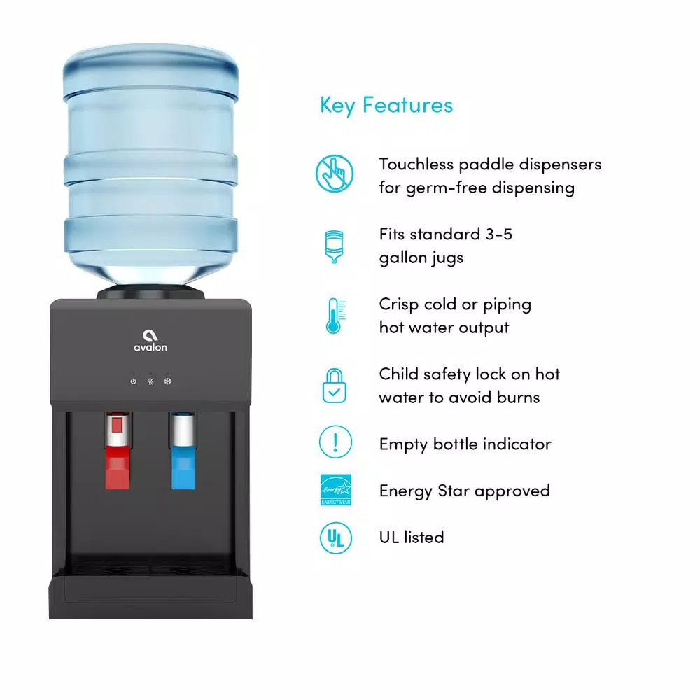 Water Dispensers Avalon Premium Hot/Cold Top Loading Countertop Water Cooler Dispenser With Child Safety Lock, Black - Image 4