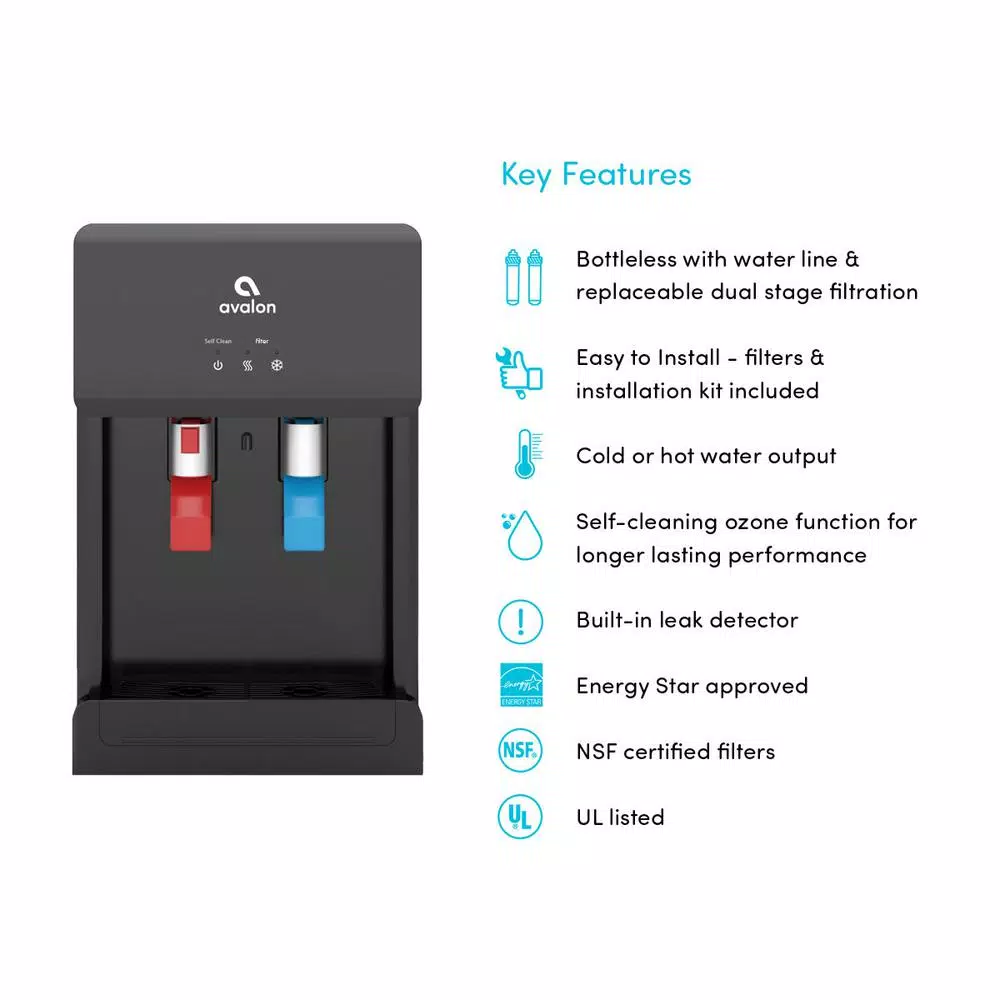 Water Dispensers Avalon Countertop Self Cleaning Touchless Bottle Less Water Cooler Dispenser, Hot/Cold Water, NSF/UL/Energy Star, Black - Image 2