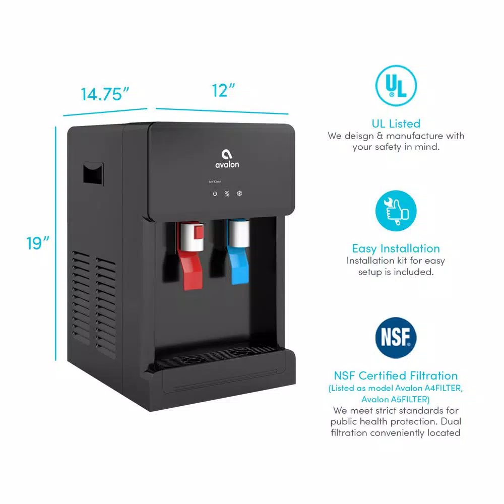 Water Dispensers Avalon Countertop Self Cleaning Touchless Bottle Less Water Cooler Dispenser, Hot/Cold Water, NSF/UL/Energy Star, Black - Image 3