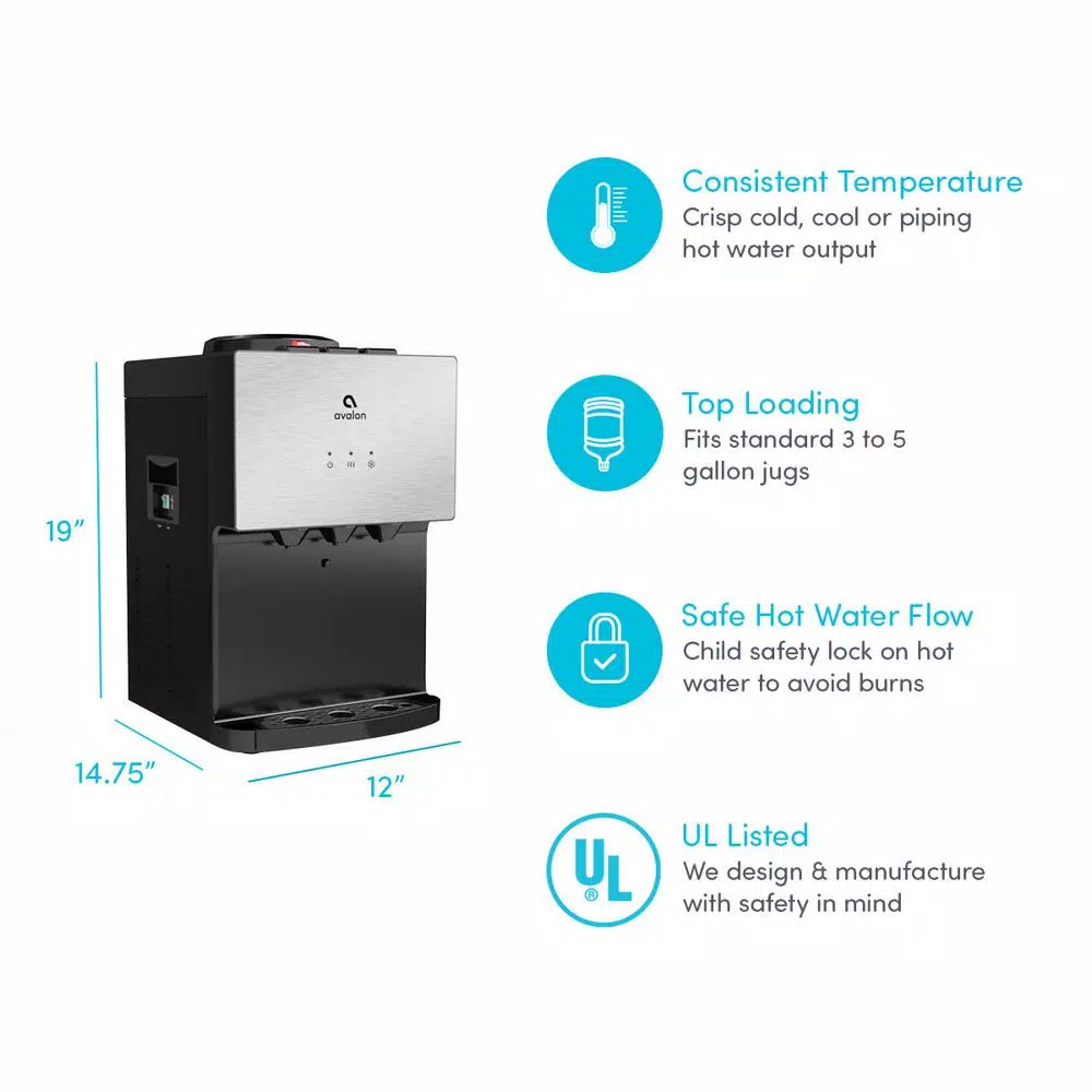Water Dispensers Avalon Premium 3 Temperature Top Loading Countertop Water Cooler Dispenser UL/Energy Star Approved- Stainless Steel - Image 4