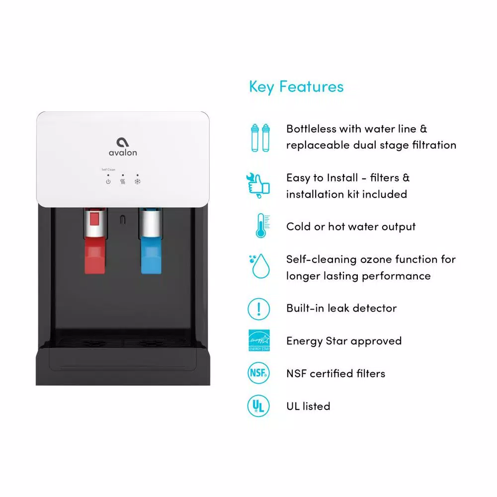 Water Dispensers Avalon Countertop Self Cleaning Touchless Bottle Less Water Cooler Dispenser, Hot/Cold Water, NSF/UL/Energy Star, White - Image 3